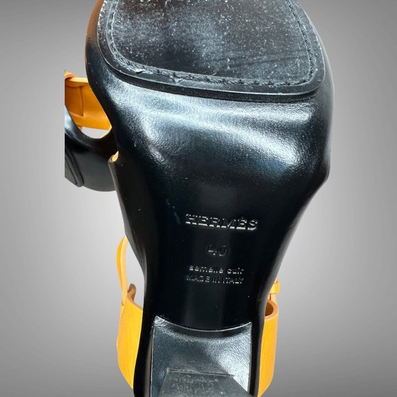 HERMES CALF LEATHER YELLOW MANGO REMIX SANDAL SHOES EU 40 HEELS - Picture 11 of 13